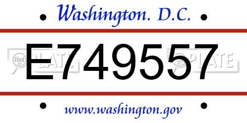 E749557 District Of Columbia License Plate