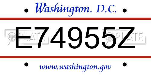 E74955Z District Of Columbia License Plate