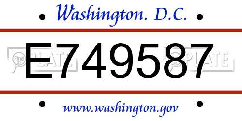 E749587 District Of Columbia License Plate