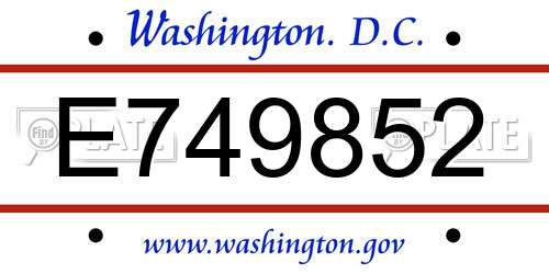 E749852 District Of Columbia License Plate