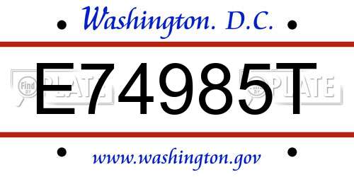 E74985T District Of Columbia License Plate
