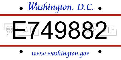 E749882 District Of Columbia License Plate