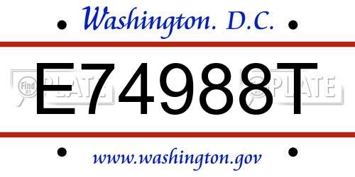 E74988T District Of Columbia License Plate