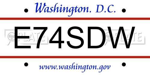 E74SDW District Of Columbia License Plate