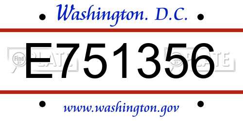 E751356 District Of Columbia License Plate