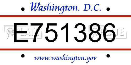 E751386 District Of Columbia License Plate