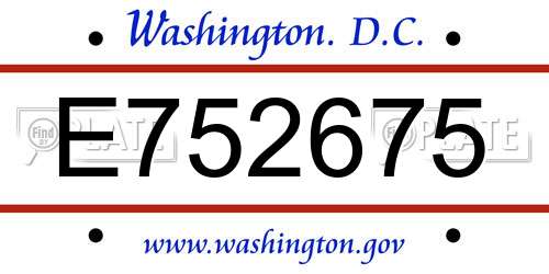 E752675 District Of Columbia License Plate