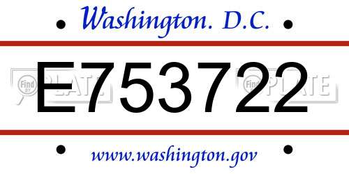 E753722 District Of Columbia License Plate
