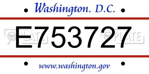 E753727 District Of Columbia License Plate