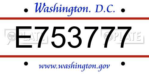 E753777 District Of Columbia License Plate
