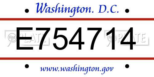 E754714 District Of Columbia License Plate
