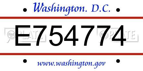 E754774 District Of Columbia License Plate