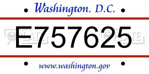 E757625 District Of Columbia License Plate