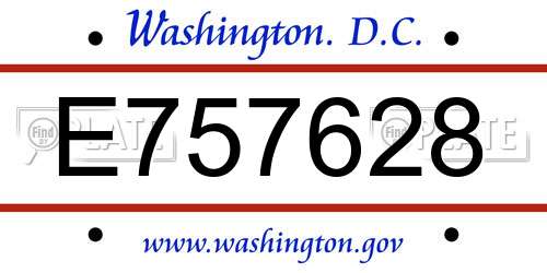 E757628 District Of Columbia License Plate
