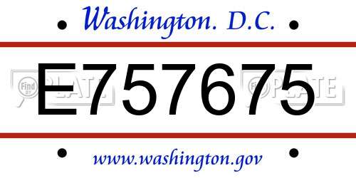 E757675 District Of Columbia License Plate