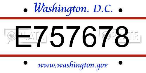 E757678 District Of Columbia License Plate
