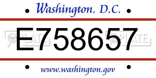 E758657 District Of Columbia License Plate