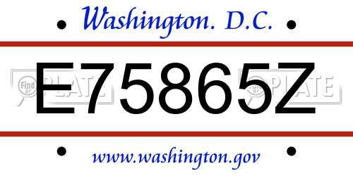 E75865Z District Of Columbia License Plate