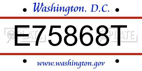 E75868T District Of Columbia License Plate
