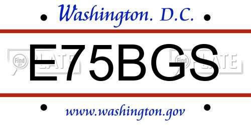 E75BGS District Of Columbia License Plate