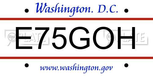 E75GOH District Of Columbia License Plate