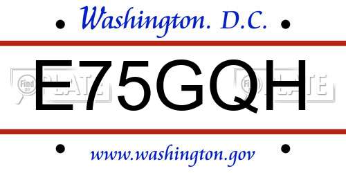 E75GQH District Of Columbia License Plate