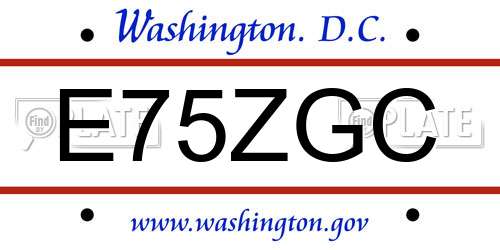 E75ZGC District Of Columbia License Plate