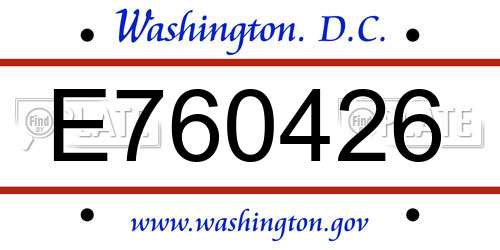 E760426 District Of Columbia License Plate