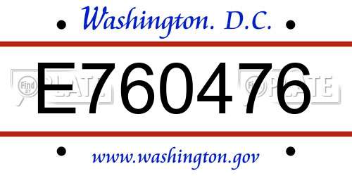E760476 District Of Columbia License Plate