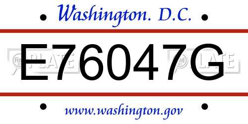 E76047G District Of Columbia License Plate