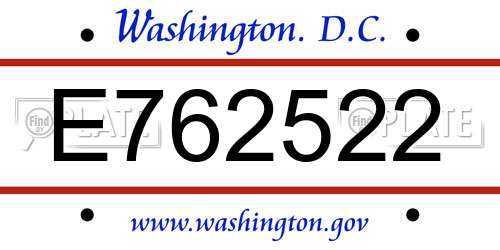 E762522 District Of Columbia License Plate