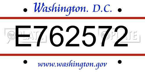 E762572 District Of Columbia License Plate