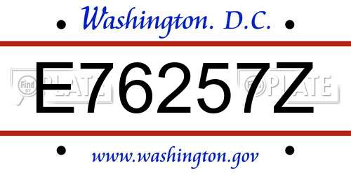 E76257Z District Of Columbia License Plate
