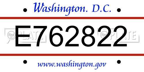 E762822 District Of Columbia License Plate