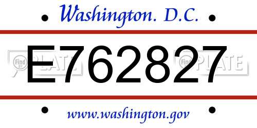 E762827 District Of Columbia License Plate