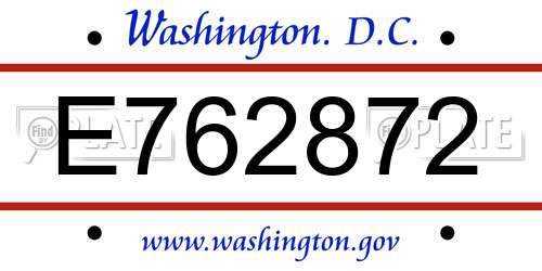 E762872 District Of Columbia License Plate