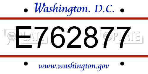 E762877 District Of Columbia License Plate