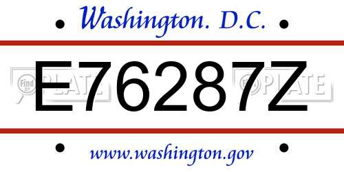 E76287Z District Of Columbia License Plate