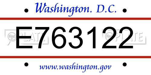 E763122 District Of Columbia License Plate