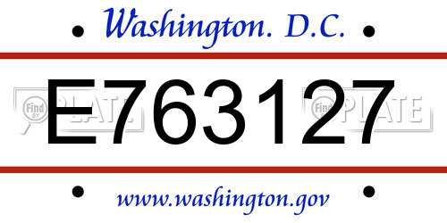 E763127 District Of Columbia License Plate