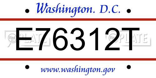 E76312T District Of Columbia License Plate