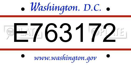 E763172 District Of Columbia License Plate
