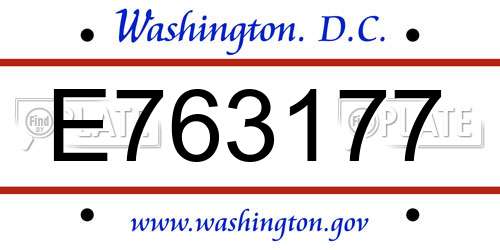 E763177 District Of Columbia License Plate