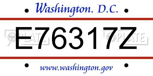 E76317Z District Of Columbia License Plate