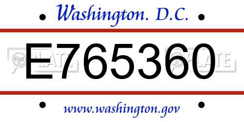 E765360 District Of Columbia License Plate