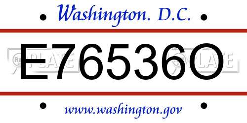 E76536O District Of Columbia License Plate