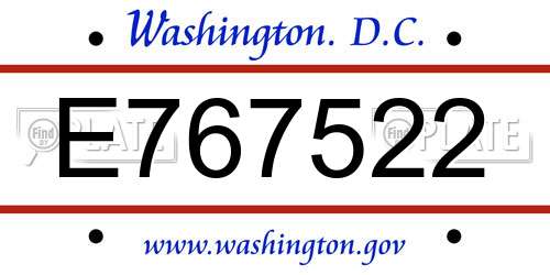 E767522 District Of Columbia License Plate