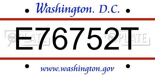 E76752T District Of Columbia License Plate