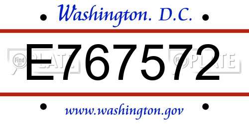 E767572 District Of Columbia License Plate