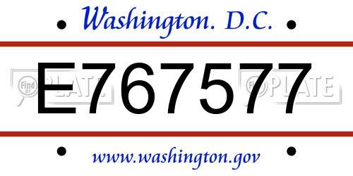 E767577 District Of Columbia License Plate